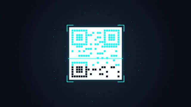 Futuristic QR Code Scanning Animation with Cyan Laser Line Beam and Verified Checkmark 4K Video