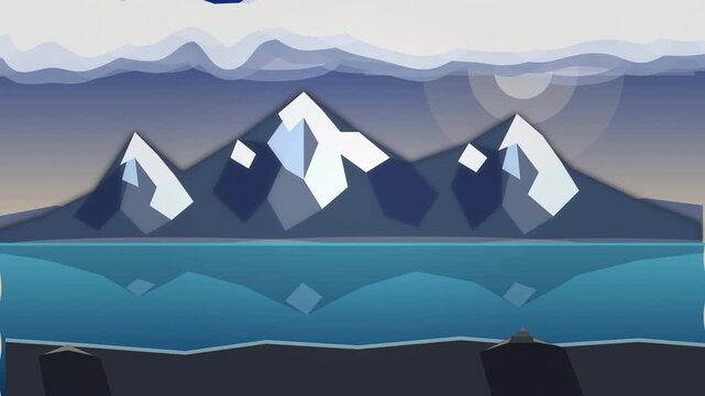 Pixel art mountains landscape vector animation background