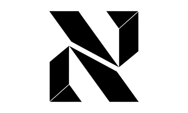 Minimalist black and white letter n logo design featuring a sharp geometric three dimensional style