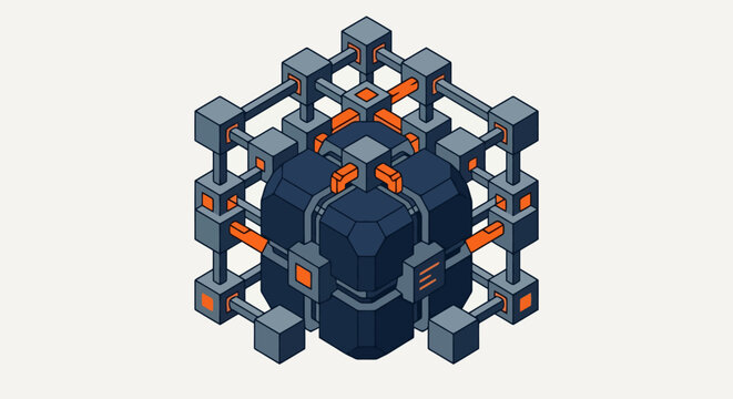Isometric blockchain cube network technology concept graphic