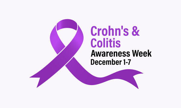 Crohn&rsquo;s and Colitis Awareness Week vector illustration concept, observed annually from December 1 to 7. Creative purple ribbon design