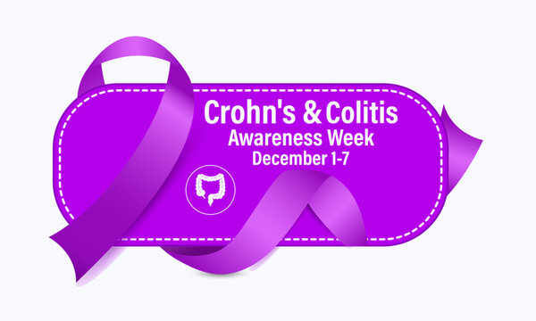 Crohn&rsquo;s and Colitis Awareness Week vector illustration concept, observed annually from December 1 to 7. Creative purple ribbon design
