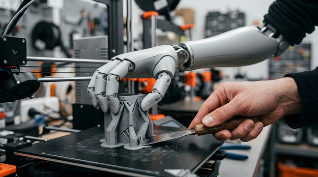 Robotic hand removing a 3D printed object from a printer build plate