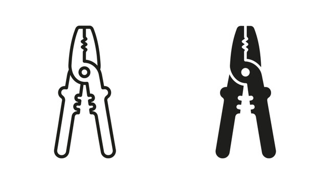 Pliers tool workshop equipment construction outline and filled glyph icon