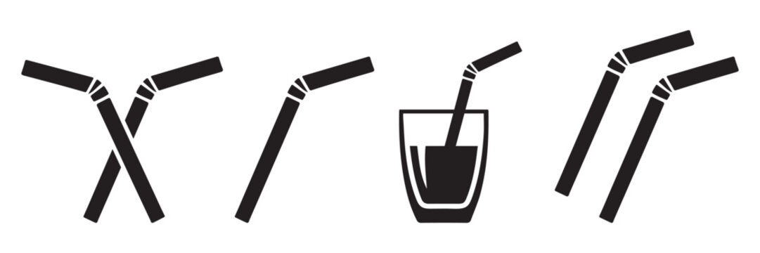 Drinking Straw Icon Set for Beverage, Cocktail, Juice, Soda, Cafe, Restaurant and Food 
Service Vector
