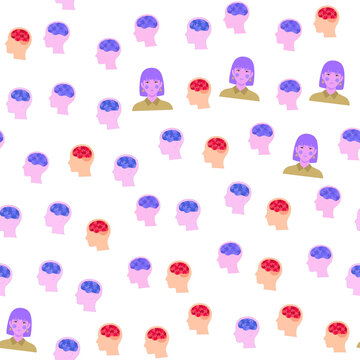 Seamless pattern of heads with puzzle brains