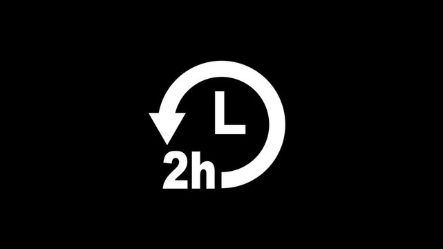 2 Hour Countdown Clock Symbol on Black Background. Two Hour Time Limit Clock Icon Animation