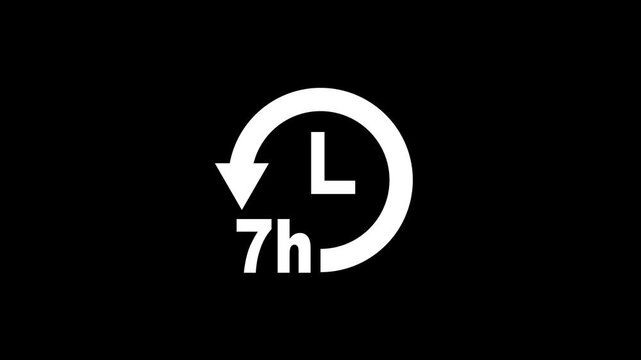 7h Countdown Clock Animation for Time Limit Concept. Seven Hour Time Limit Clock Icon Animation.