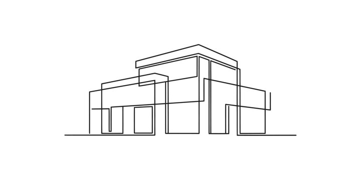 Modern house building simple continuous line drawing illustration