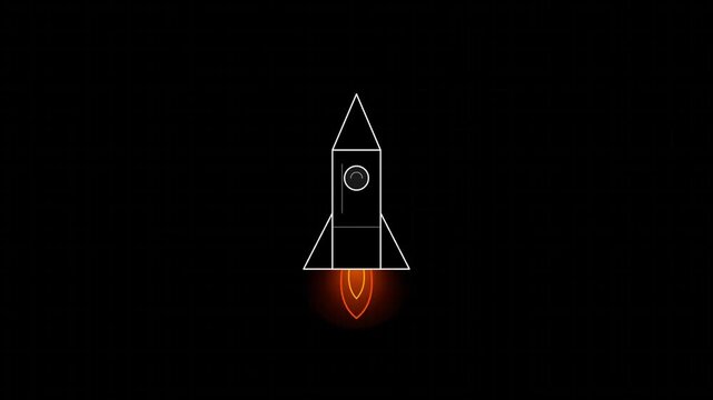 Abstract rocket line art assembly animation on a dark background