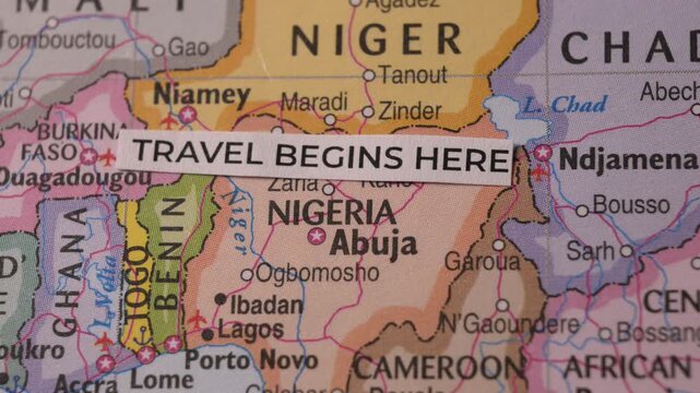 Map of West Africa Nigeria with Travel Begins Here Text Strip