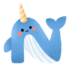 Cute Animal Alphabet Letter N Narwhal, Blue Sea Whale Cartoon Illustration for Kids Education © lollycatus