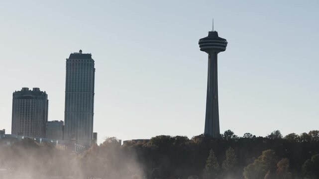 Misty View of Skylon Tower in Canada from American side of Niagara Falls