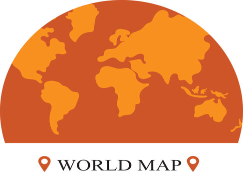 World map with location pins an orange background