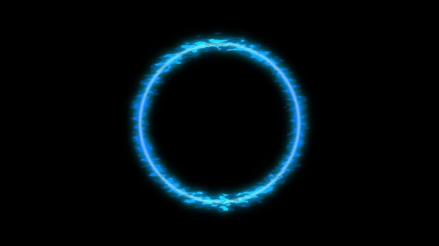 Glowing Blue Electric Energy Ring Circle on Black Background for Futuristic Digital Design and Motion Graphics