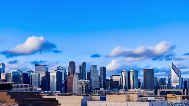 AI generated 4k time lapse of modern city skyline under bright blue daylight