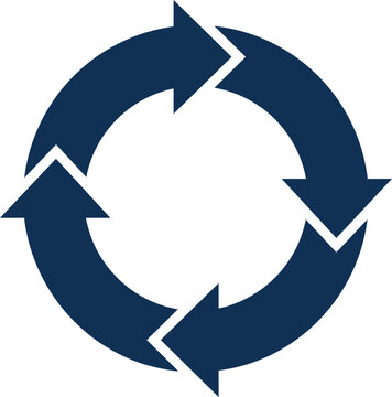 Circular process diagram with four blue arrows in a continuous loop