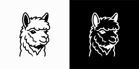 Fototapeta premium Minimalist Alpaca Icon Set Isolated on Black and White Background