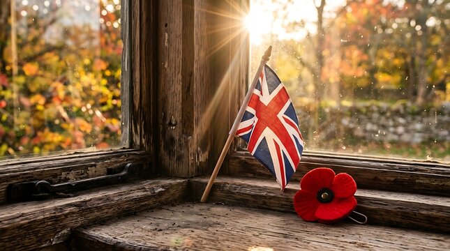 A poignant and solemn remembrance scene depicting a flag and a poppy symbolizing sacrifice honor and the enduring legacy of those who