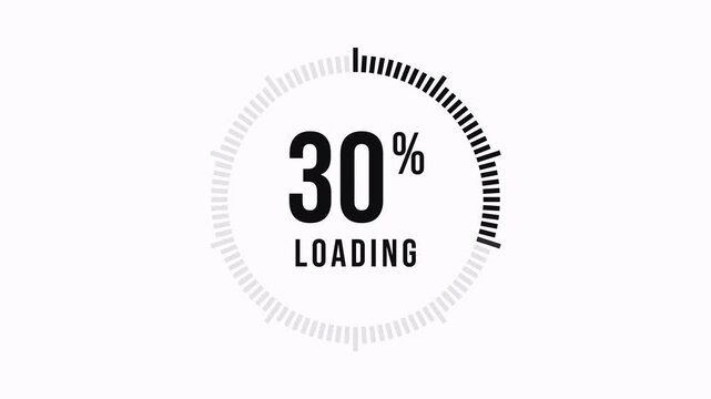 Loading progress ring counting from 0 to 100 percent with ticks filling clockwise to complete, minimal black and white loader