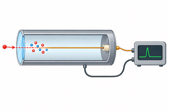 Geiger Muller tube ionization pulse detection illustration