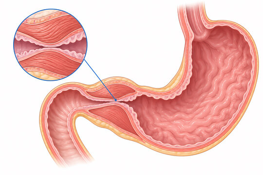 Hypertrophic pyloric stenosis narrowed outlet illustration