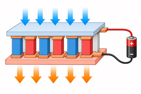 Peltier module heat transfer between ceramic faces illustration