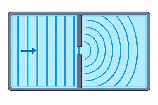 Water wave diffraction through a narrow gap illustration