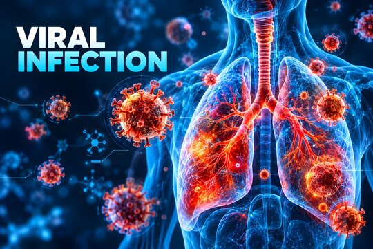 Human Lungs Viral Infection Concept 3D Illustration of Respiratory Disease Virus Attack