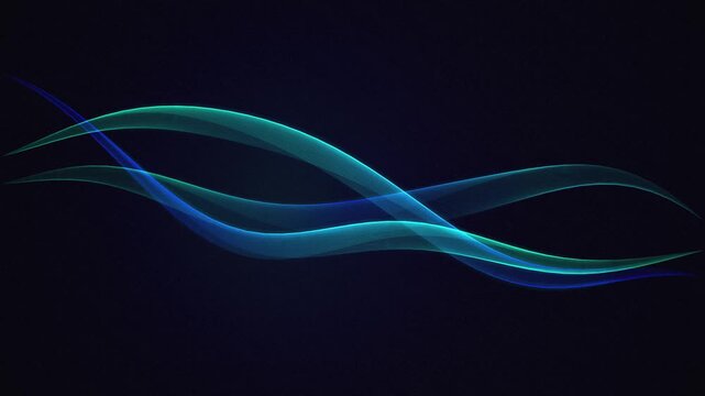 Teal abstract wave motion, flowing blue digital lines on dark background, elegant glowing light trails for corporate and tech presentations