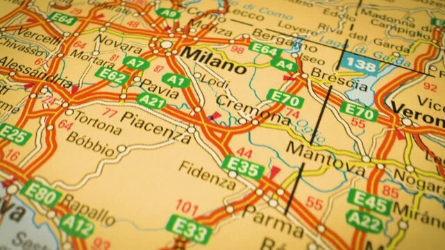 Bologna to Milan, Italy &ndash; smooth gliding movement over road map