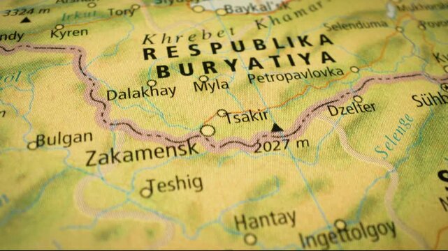 Physical terrain map from Mongolia to Buryatia &ndash; gliding movement