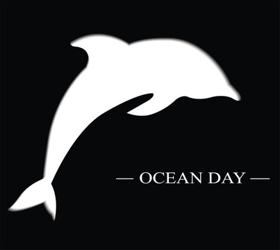 White dolphin silhouette jumping with Ocean Day text