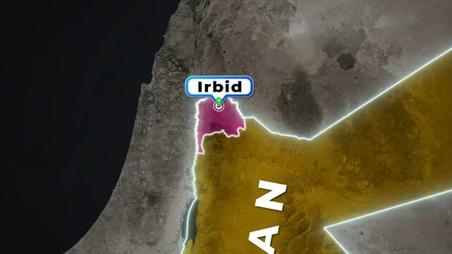Jordan Map Animation Highlighting Irbid Governorate with Location Pin