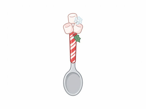 Christmas hot cocoa spoon with marshmallows and candy cane stripes vector illustration isolated on white background