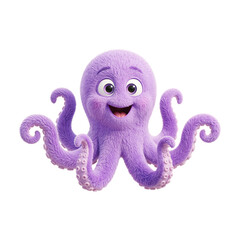 Cute Purple Fluffy Octopus Cartoon Character Smiling 3D Render © Ultra Realistic