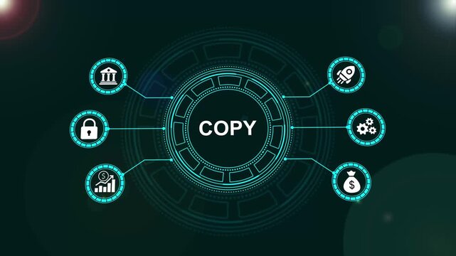 Digital copywriting and marketing concept with animated tech and hud interface technology