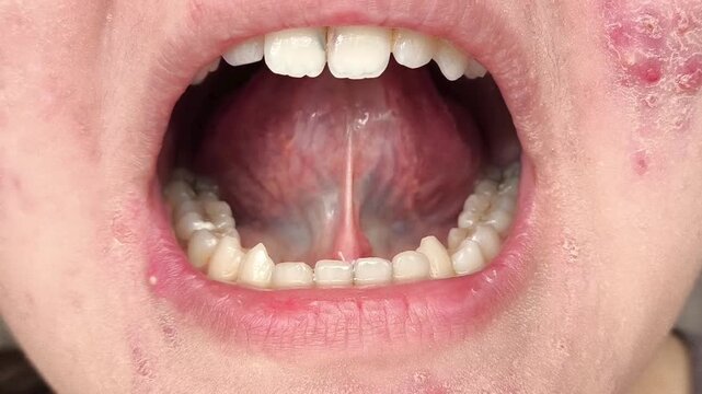 the tongue frenulum during speech therapy, representing articulation training, oral motor exercises and pronunciation development.