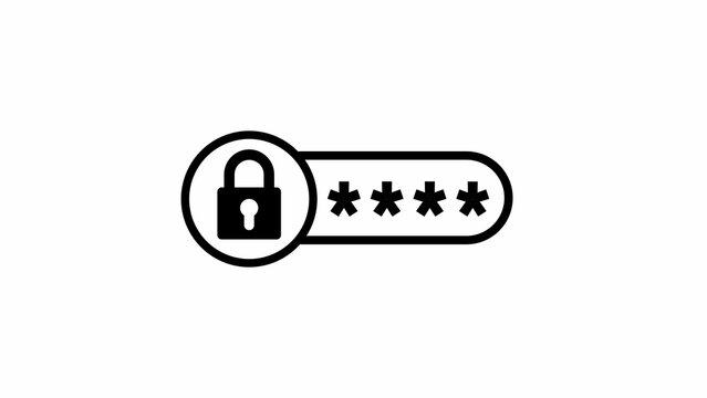 Padlock icon followed by four asterisk symbols in a rounded horizontal frame isolated on a solid white background, for security concepts