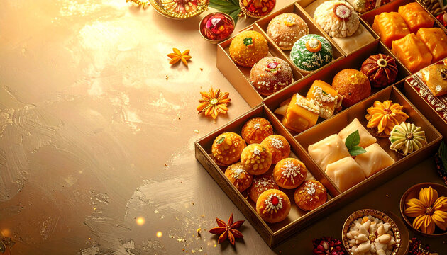Deluxe Indian Sweets Gift Box with Assorted Mithai, Ladoo, and Barfi for Diwali