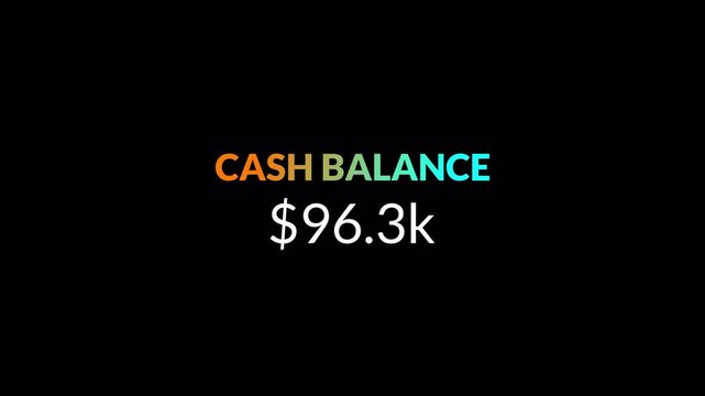 Animated cash balance with number counter, animated finance HUD graphic, Cash balance counter animation on transparent background in 4k with alpha channel.