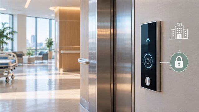 Modern hospital elevator digital control panel with secure access interface system integration
