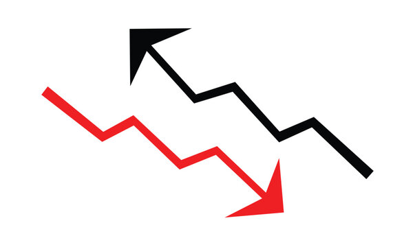 Up and Down Zigzag Trend Arrow Vector Icon Set in Black and Red for Business Growth and Loss