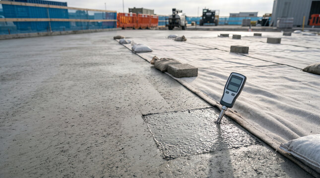 Concrete Moisture Testing on Construction Site Slab