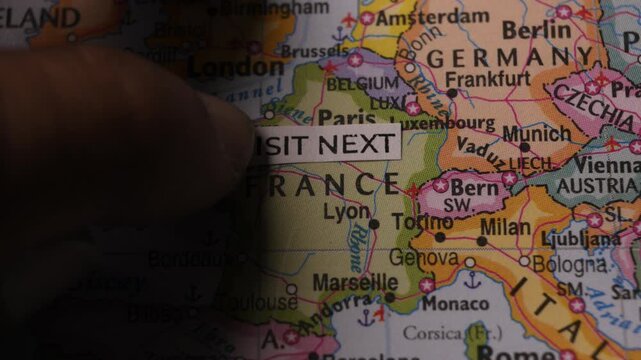 Europe Map with Visit Next Text Label on France Travel Concept