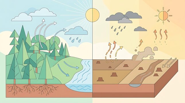 Comparison of healthy forest ecosystem and deforested barren land