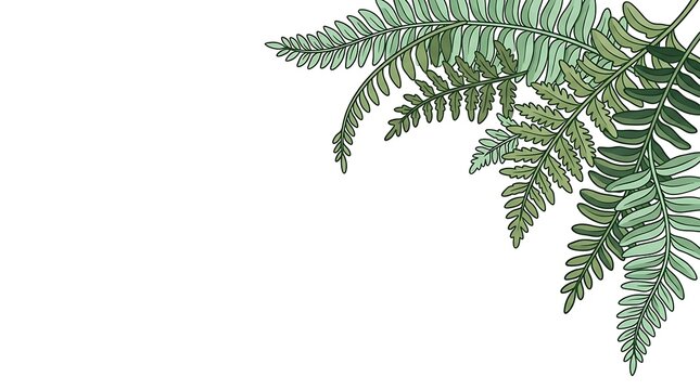 Green fern leaves illustration with copy space on white background