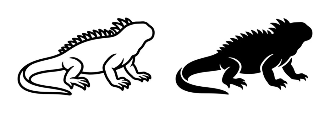 Iguana silhouettes set with reptile figures for wildlife and nature design