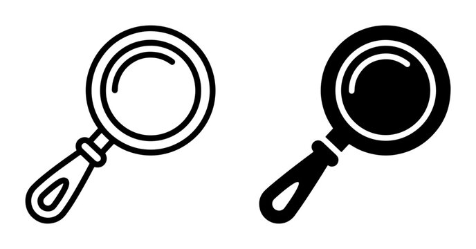 Magnifying glass line icon and silhouette for search and zoom