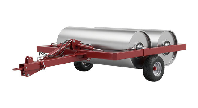 Agricultural land roller implement for soil compaction isolated on